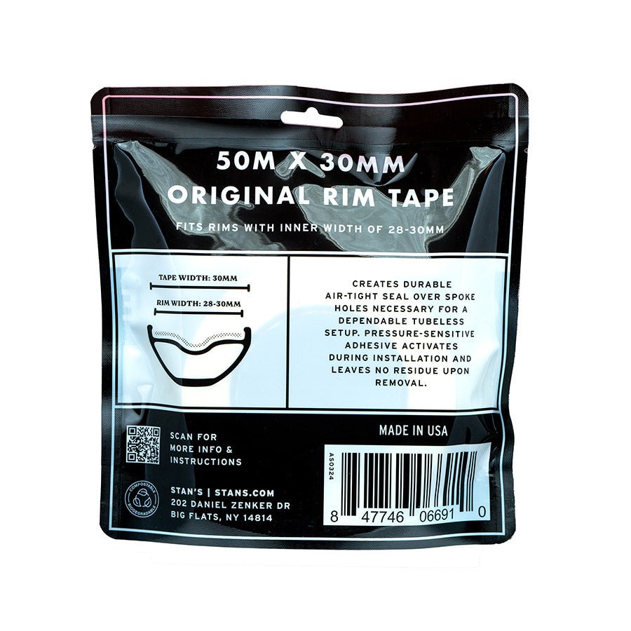 Tubeless Tape Stans No Tubes Stans Original Tubeless Rim Tape - 30mm x 50m Roll Black