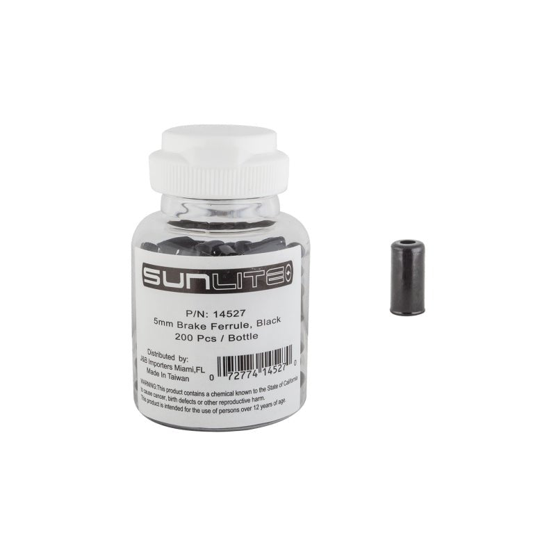 Cables and Housing Sunlite Sunlite Cable Ferrules Brake 5mm Alloy Black Bottle of 200 Light Gray