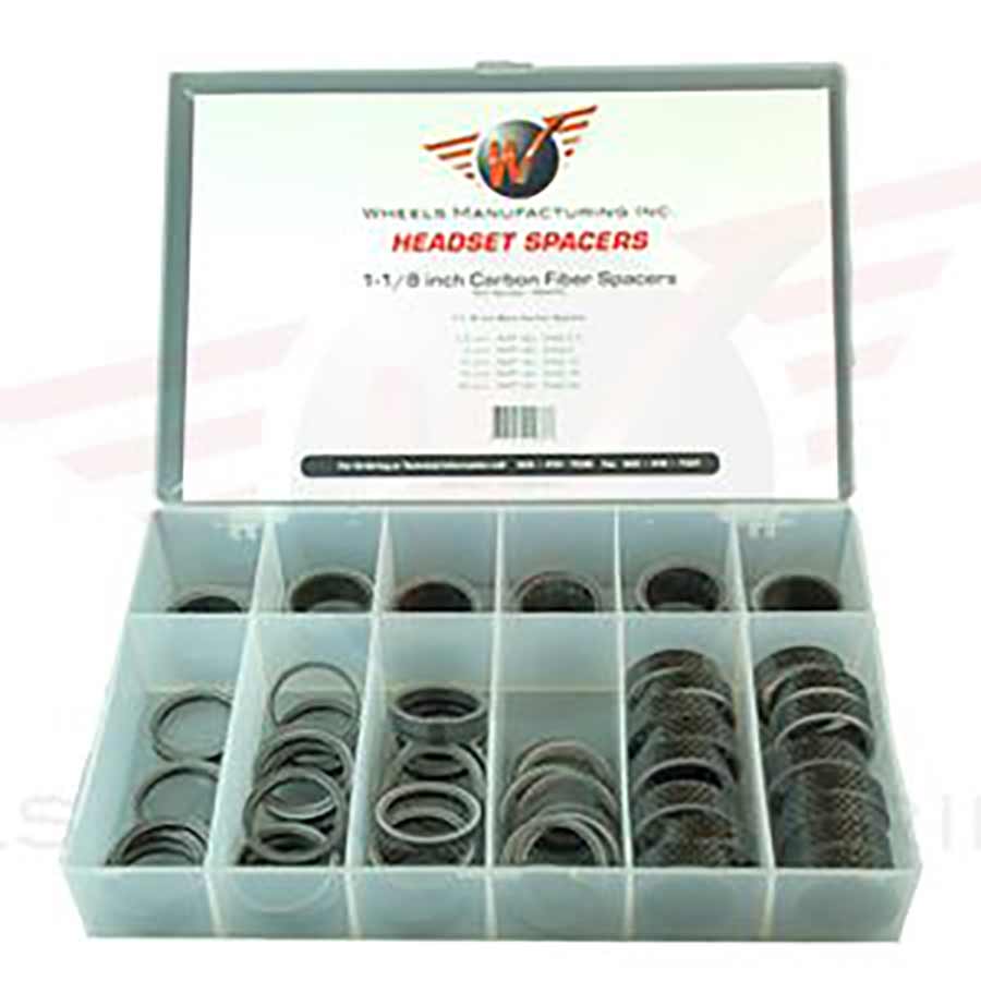 Headset Spacers Wheels Manufacturing Wheels Manufacturing Carbon Headset Spacer Kit - 1-1/8" Assorted 62pcs Gloss Light Gray