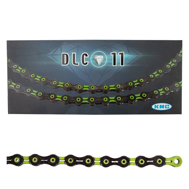 Chains KMC KMC DLC 11 Chain - 11-Speed 118 Links Black/Green Dark Slate Gray