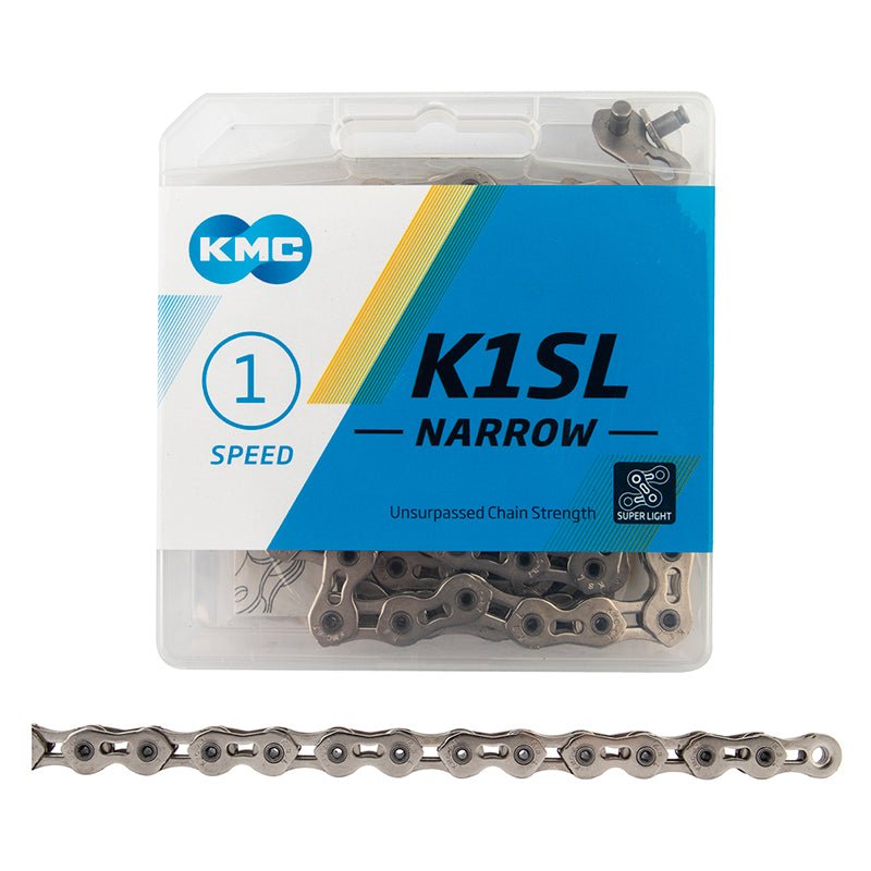 Chains KMC KMC K1SL SuperLite Kool Narrow Chain - Single Speed 3/32" 100 Links Silver Dark Cyan