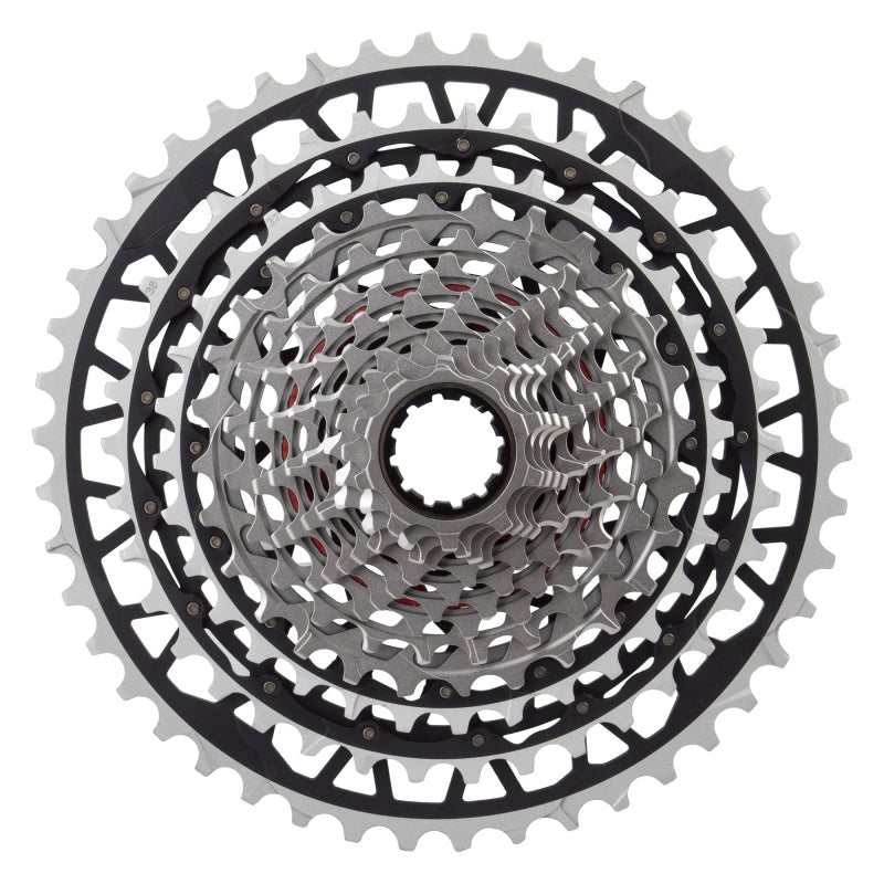 Cassettes and Cogs SRAM SRAM RED XPLR XG-1391 Cassette - 13-Speed 10-46t For XDR Driver BLK/Silver E1 Dark Slate Gray