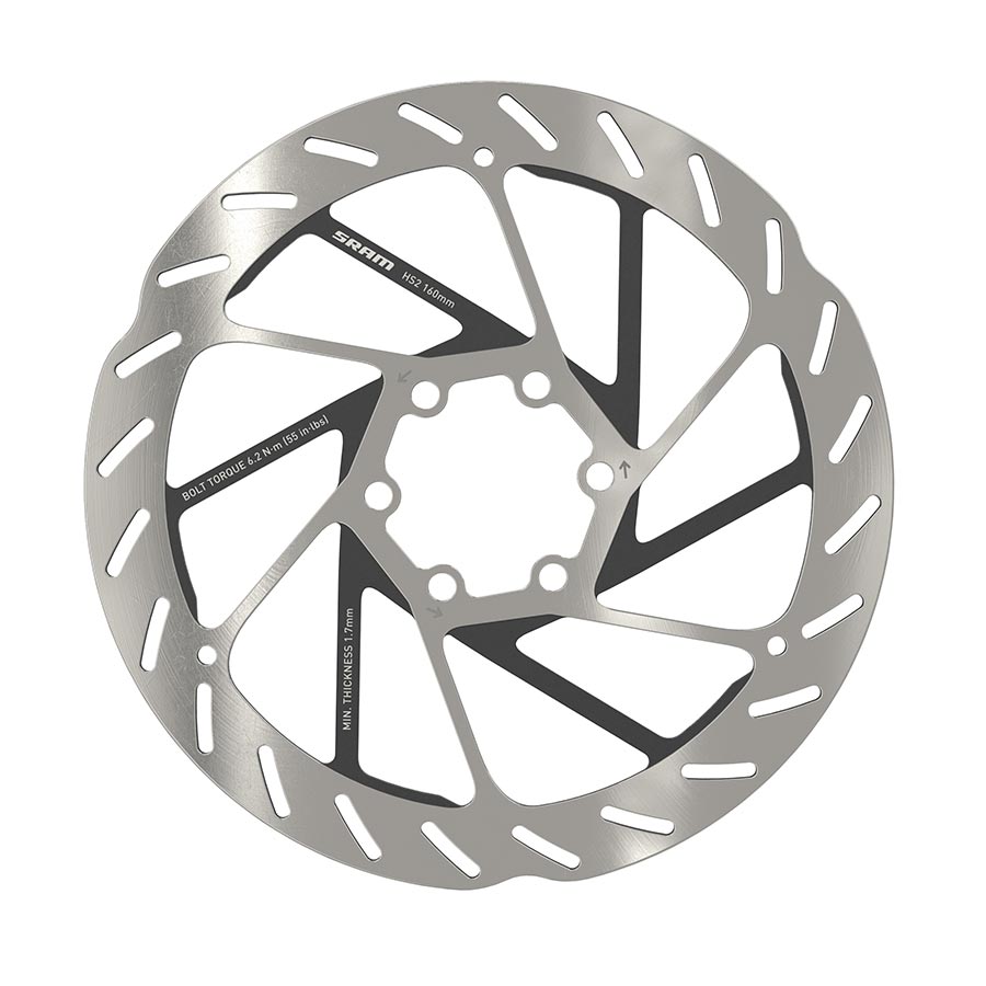 Disc Rotor SRAM SRAM HS2 Disc Brake Rotor - 160mm 6-Bolt Rounded Silver/Black Dark Gray