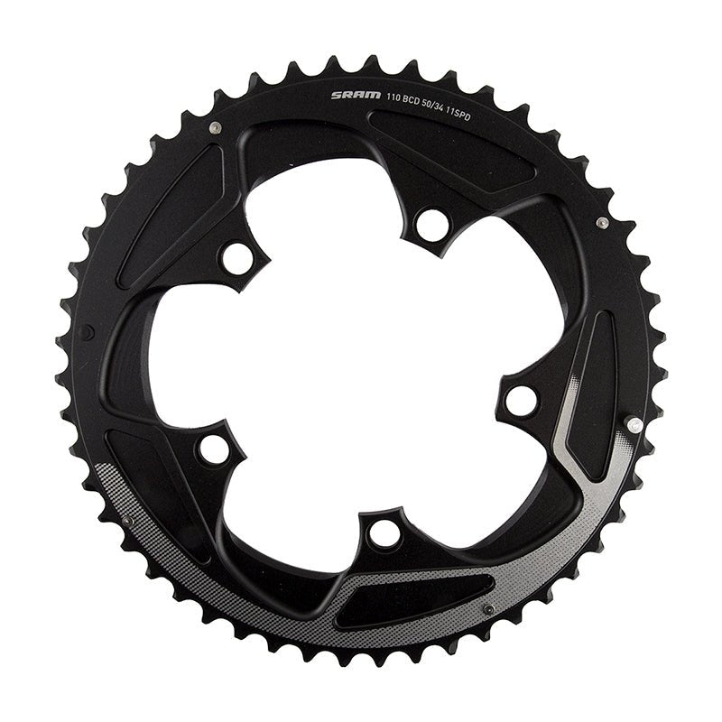 Chainrings SRAM SRAM 50 Teeth 110mm BCD 11-Speed Yaw Chainring BLK Silver Trim Use 34T Black