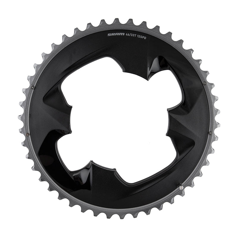 Chainrings SRAM SRAM Force 2x12-Speed Outer Chainring - 46t 107 BCD 4-Bolt Polar Grey For use 33t Inner Dark Slate Gray