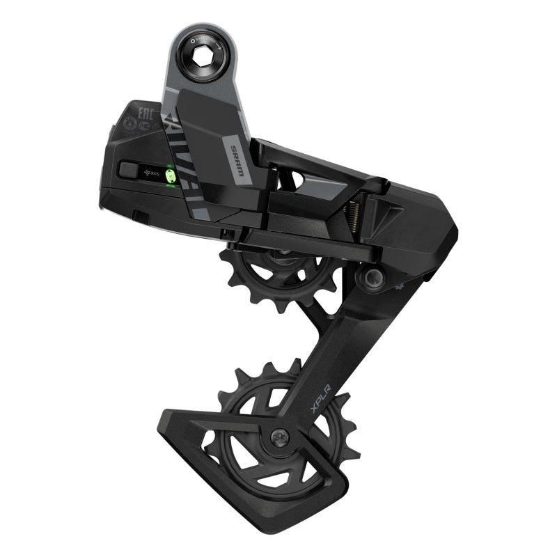 Rear Derailleurs SRAM SRAM Rival XPLR AXS Rear Derailleur - For Rival XPLR 1x 13-Speed 46t Max UDH Hangerless Battery Not Included BLK/Silver E1 Dark Slate Gray