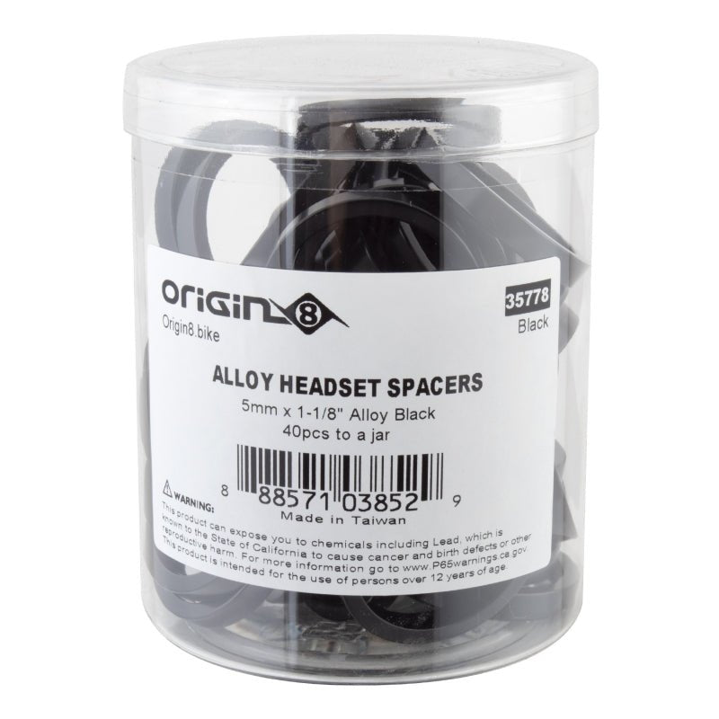 Headsets Origin8 Origin8 Bulk Alloy Headset Spacers SHIS Spacer 1-1/8` x 5mm Black Jar of 40 Light Gray