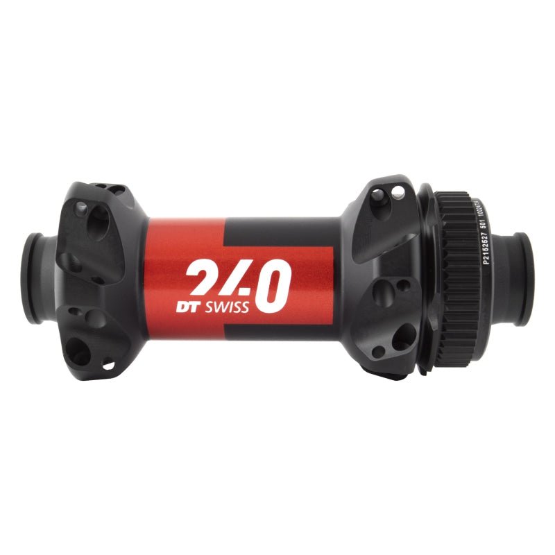 Front Hub DT Swiss DT Swiss 240 Front Hub - 12 x 100mm Center-Lock Black/Red 24H Dark Slate Gray