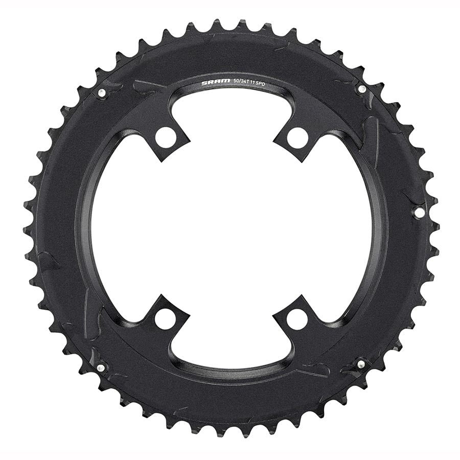 Chainrings SRAM SRAM Road 110mm Asymmetrical Chainring Teeth: 50 Speed: 11 BCD: 110 Bolts: 4 Outer Aluminum Black Dark Slate Gray