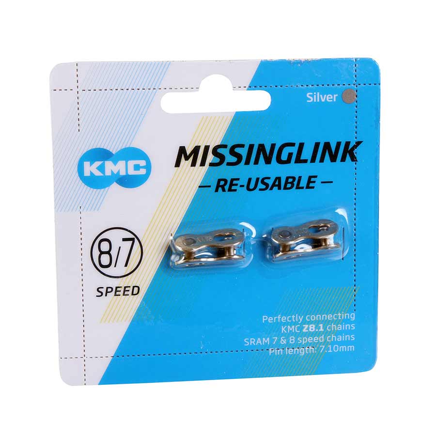 Chain Links and Pins KMC KMC MissingLink CL571R 7.1mm Connector - 78-Speed Reusable Silver 2 Pairs/Card Dodger Blue