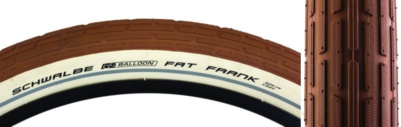 Tires Schwalbe Schwalbe Fat Frank Tire - 26 x 2.35 Clincher Wire Brown/White Active Line Saddle Brown