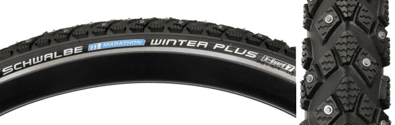 Tires Schwalbe Schwalbe Marathon Winter Plus Tire - 26 x 2 Clincher Wire BLK/Reflective Performance Line 200 Steel Studs Dark Slate Gray