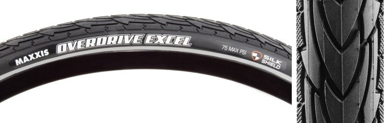 Tires Maxxis Maxxis Overdrive Excel Tire 700x47C Wire Clincher Single SilkShield Reflective 60TPI Black Dark Slate Gray
