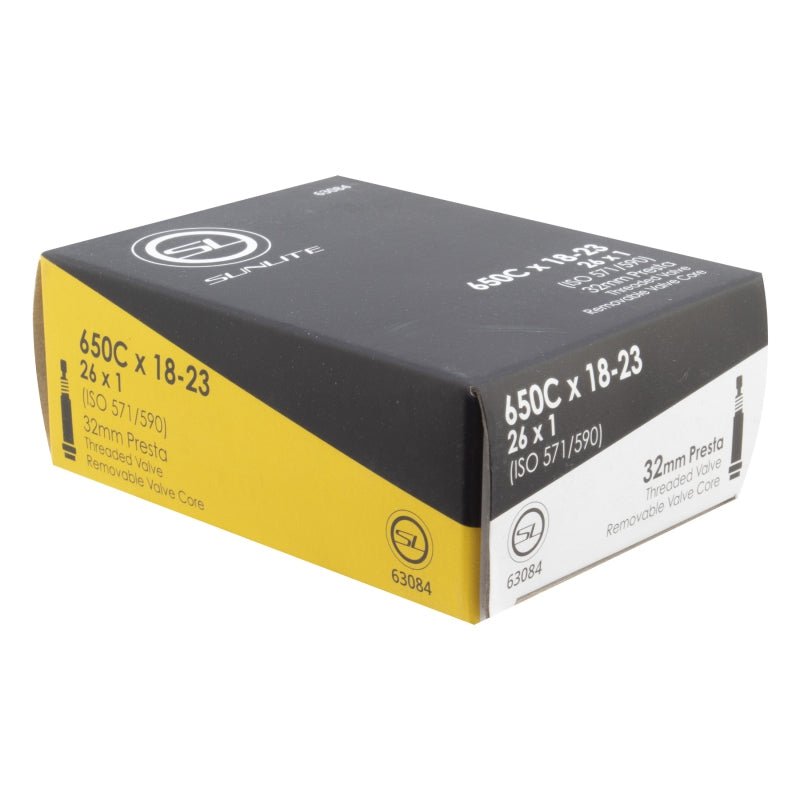Tube Sunlite Sunlite Standard Presta Valve 650Cx18-23 (26x1) PV 32mm 0d Threaded Removable 25mm 0.9mm Dim Gray