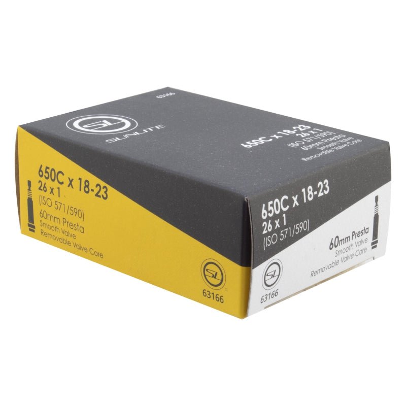 Tube Sunlite Sunlite Standard Presta Valve 650Cx18-23 (26x1) PV 60mm 0d Smooth Removable 25mm 0.9mm Dim Gray