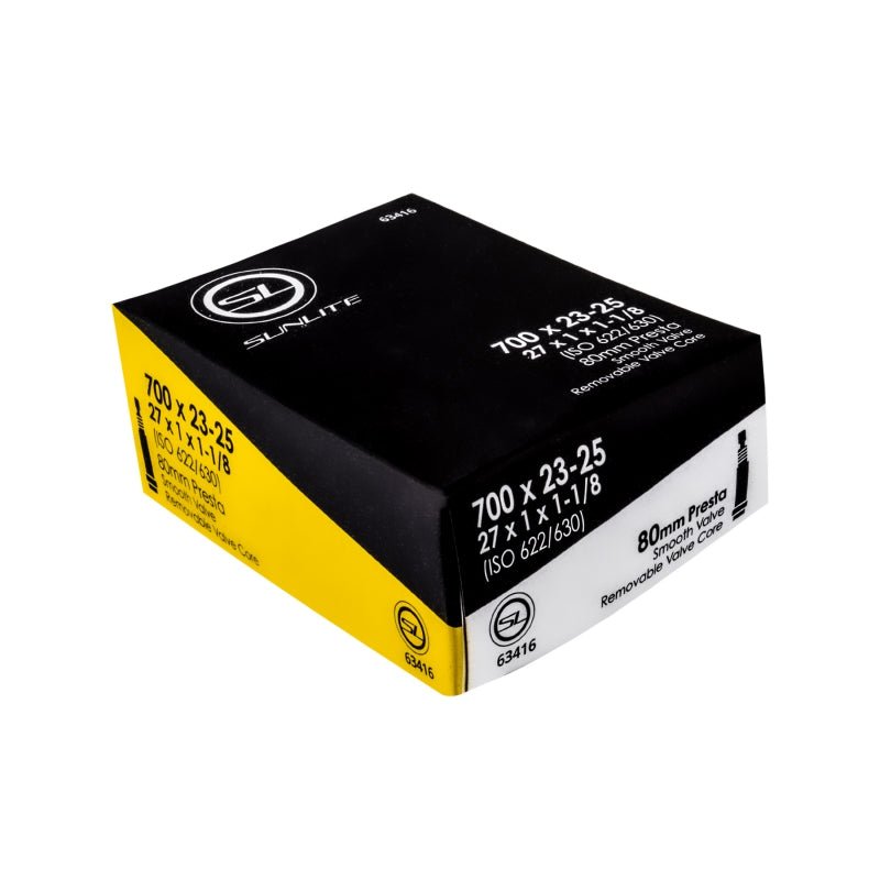 Tube Sunlite Sunlite Standard Presta Valve 700x23-25 (27x1x1-1/8) PV 80mm 0d Smooth Removable 25mm 0.9mm Black