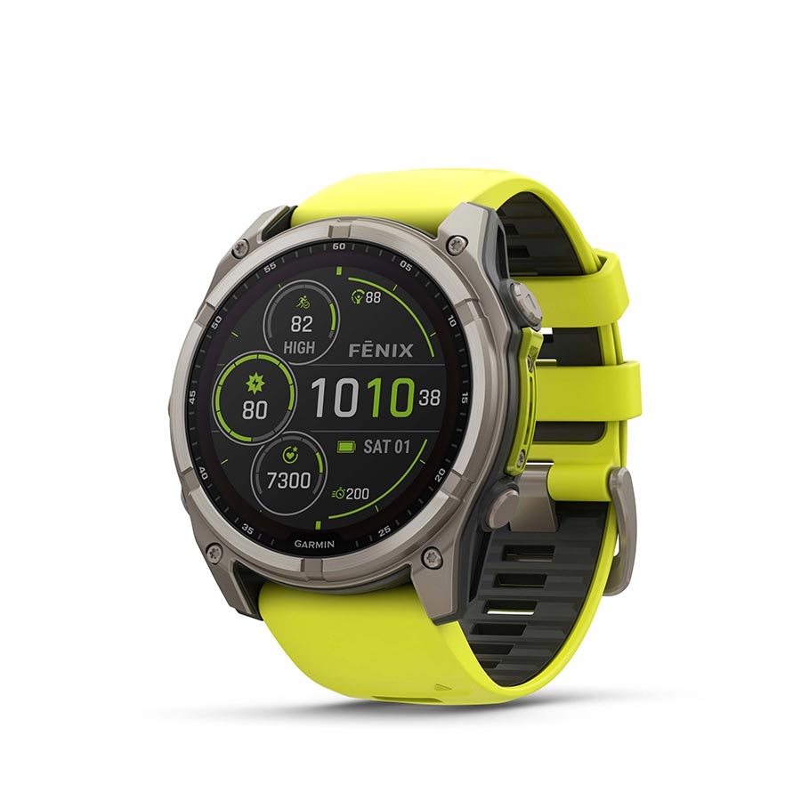 Watches Garmin Garmin fenix 8 Solar Sapphire 51mm Watch Watch Color: Titanium Wristband: Amp Yellow/ Graphite - Silicone Light Goldenrod
