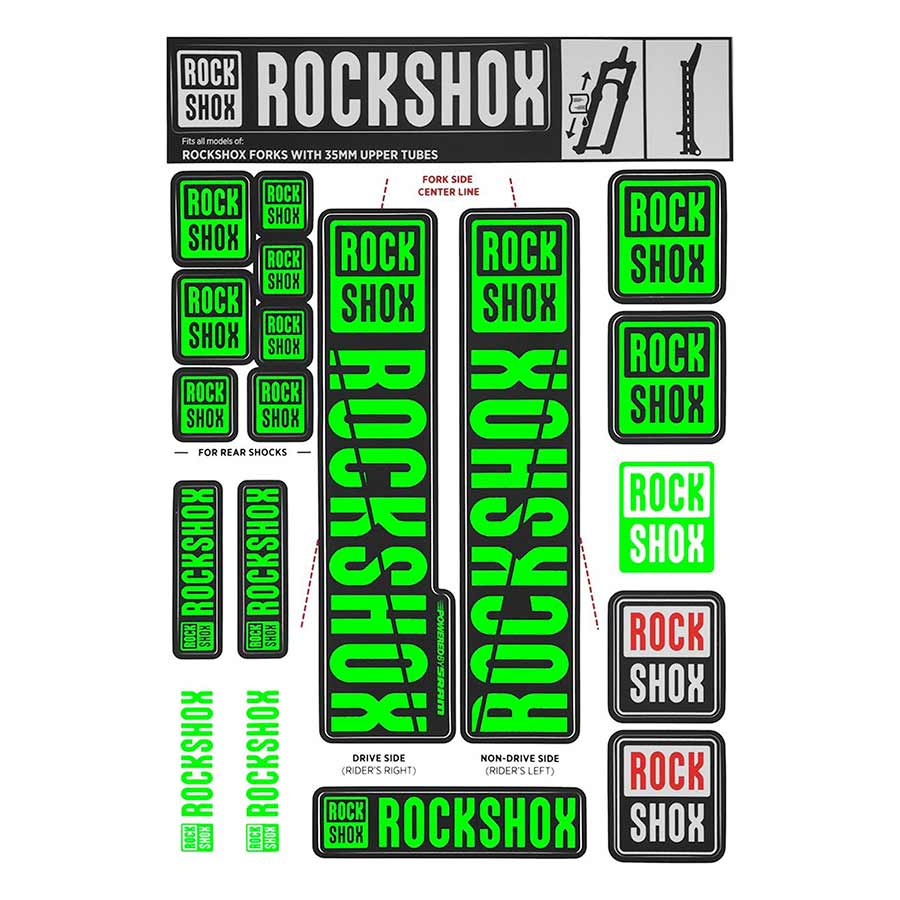 Sticker/Decal RockShox RockShox Fork Decal Kit - 35mm Green Light Gray