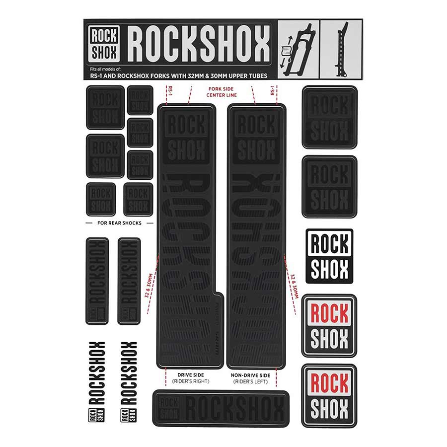 Sticker/Decal RockShox RockShox Fork Decal Kit - 30/32mm/RS1 Stealth Black Dark Slate Gray