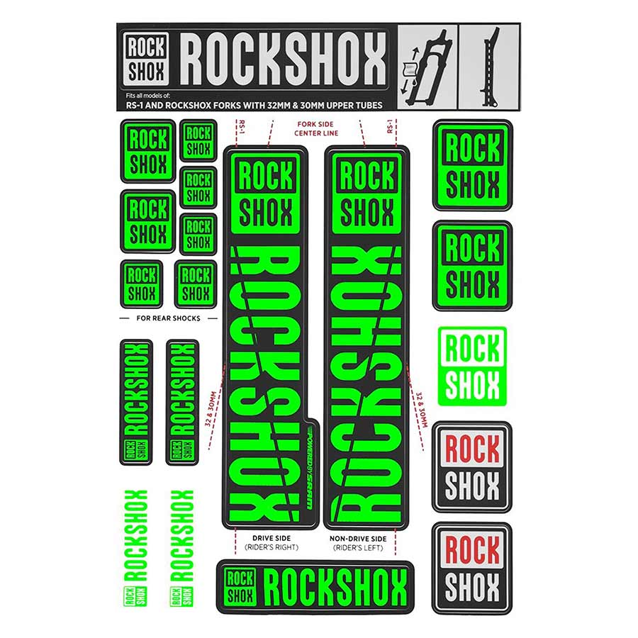 Sticker/Decal RockShox RockShox Fork Decal Kit - 30/32mm/RS1 Green Light Gray