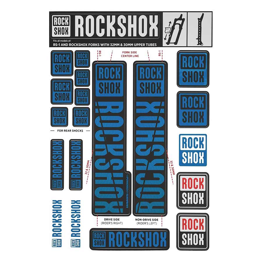 Sticker/Decal RockShox RockShox Fork Decal Kit - 30/32mm/RS1 Blue Light Gray