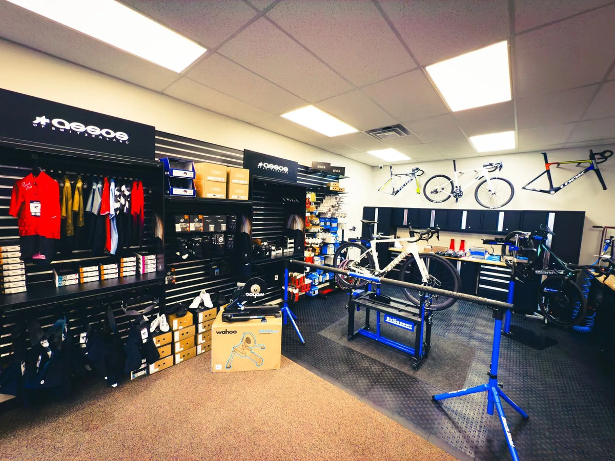Dragonspine Cycling service workshop in Chicago with Park Tool work stands
