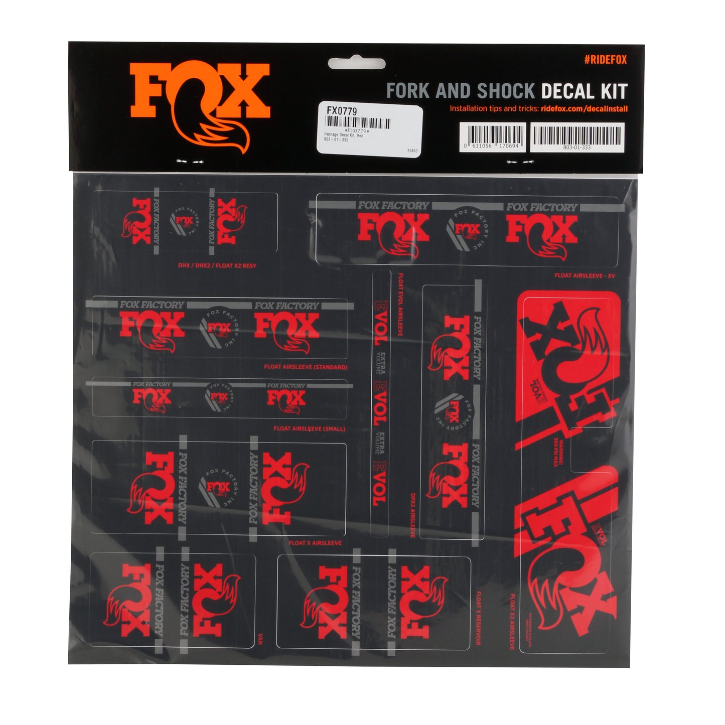 FOX Heritage Decal Kit for Forks and Shocks Red