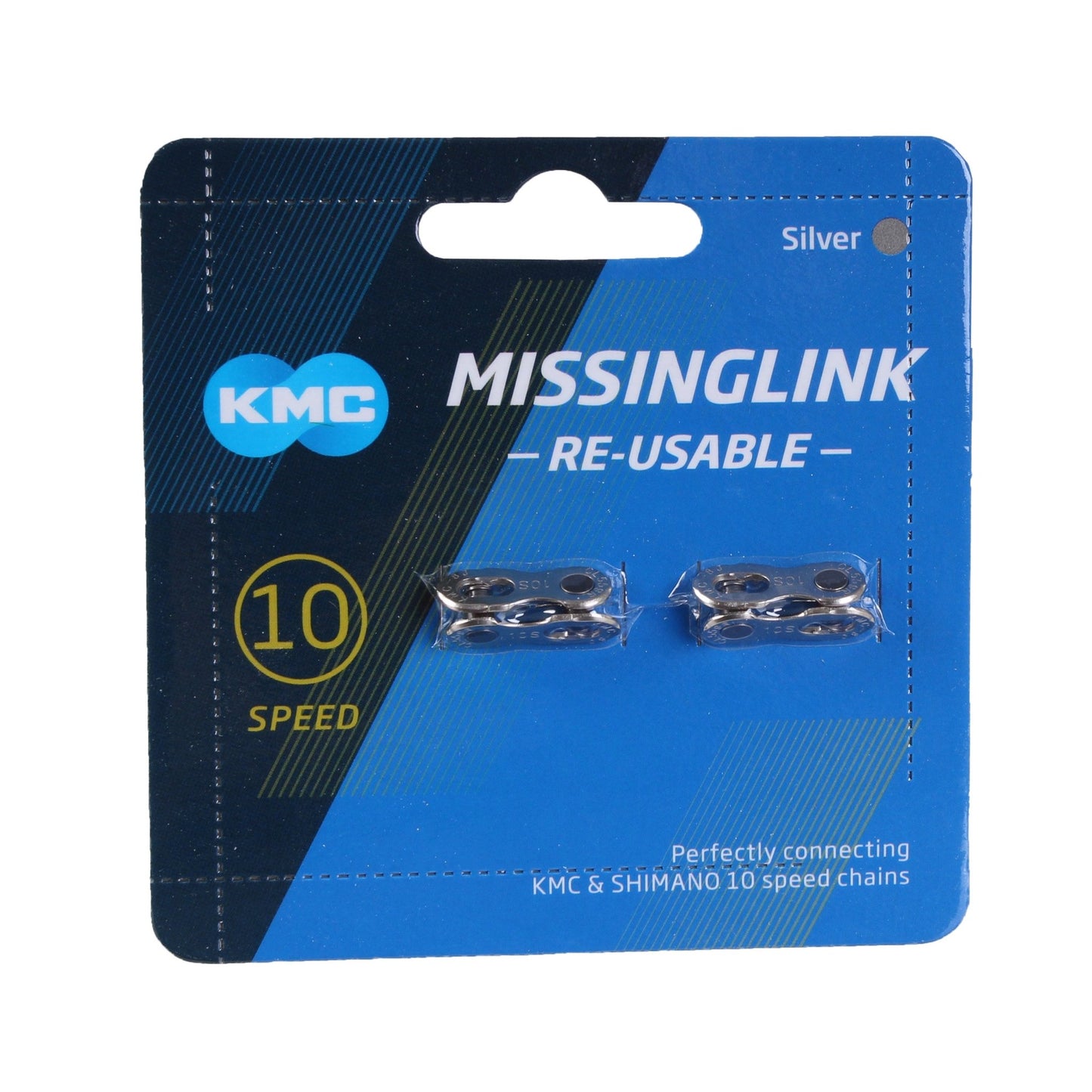 Chain Links and Pins KMC KMC MissingLink CL559R Connector - 10-Speed Reusable Silver 2 Pairs/Card Steel Blue