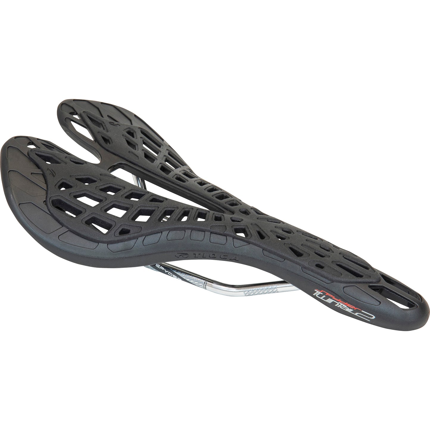 Saddles Tioga Tioga Spyder TwinTail 2 Saddle Titanium Rail - Black Dark Slate Gray