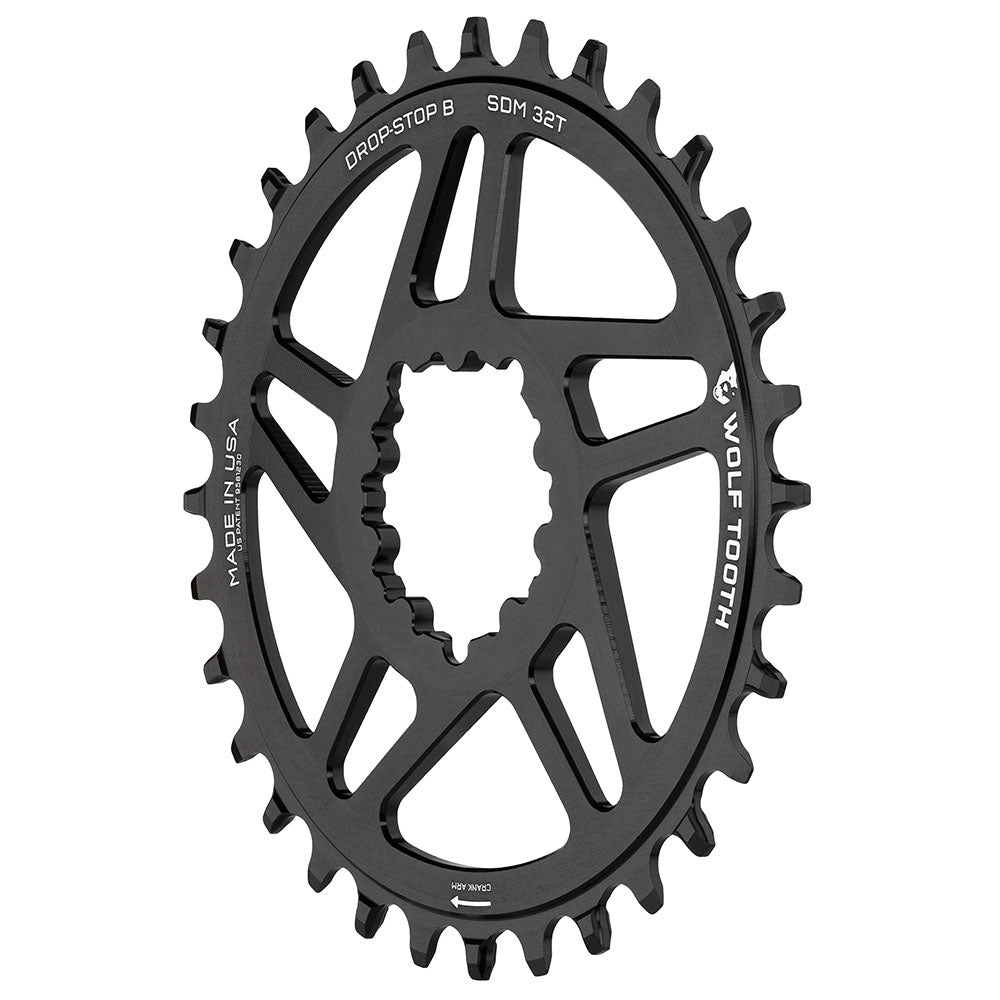 Chainrings Wolf Tooth Wolf Tooth Direct Mount Chainring - 32t SRAM Direct Mount Drop-Stop B For BB30 Short Spindle Cranksets 0mm Offset BLK Dark Slate Gray