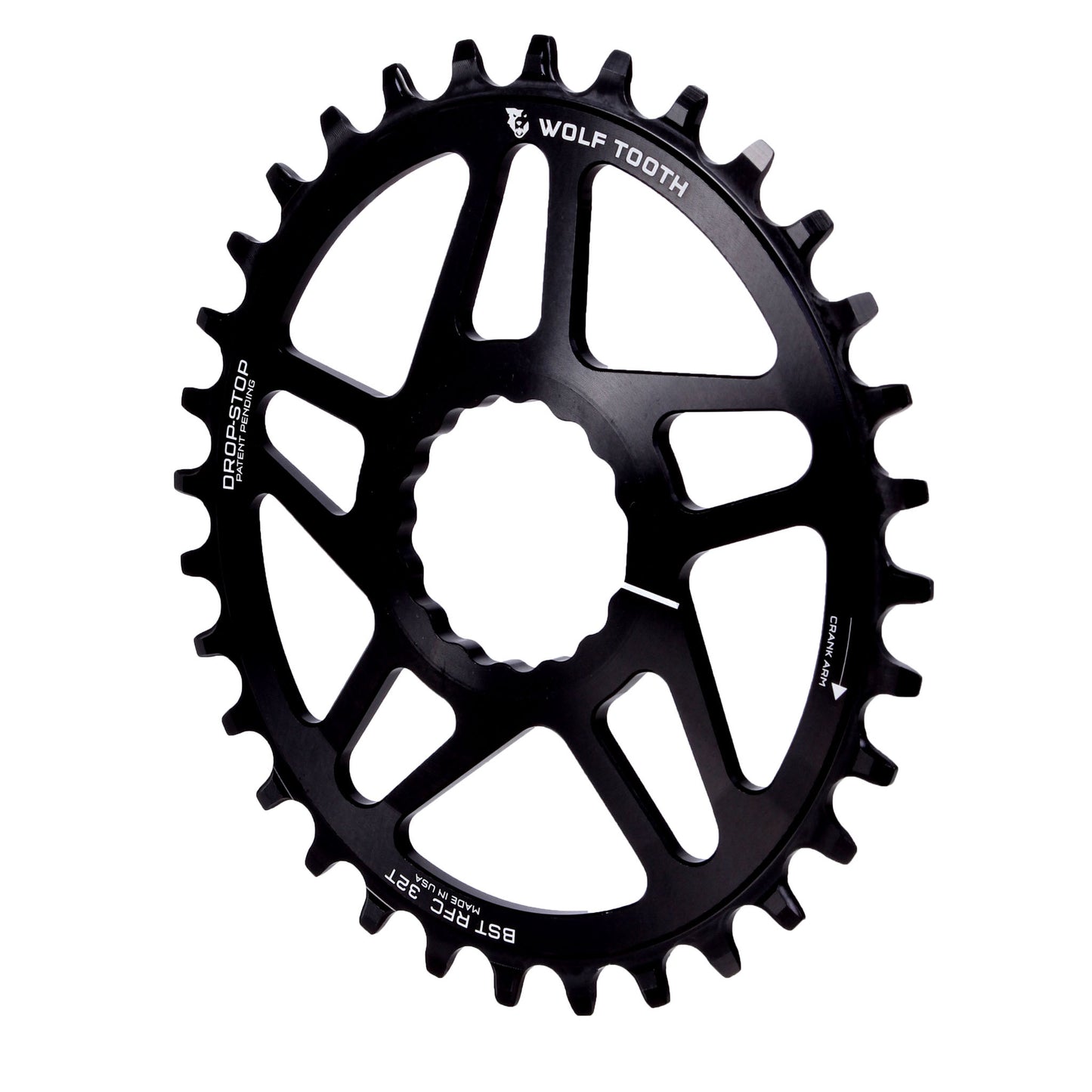 Chainrings Wolf Tooth Wolf Tooth Elliptical Direct Mount Chainring - 32t RaceFace/Easton CINCH Direct Mount Drop-Stop A For Boost Cranks 3mm Offset BLK Black