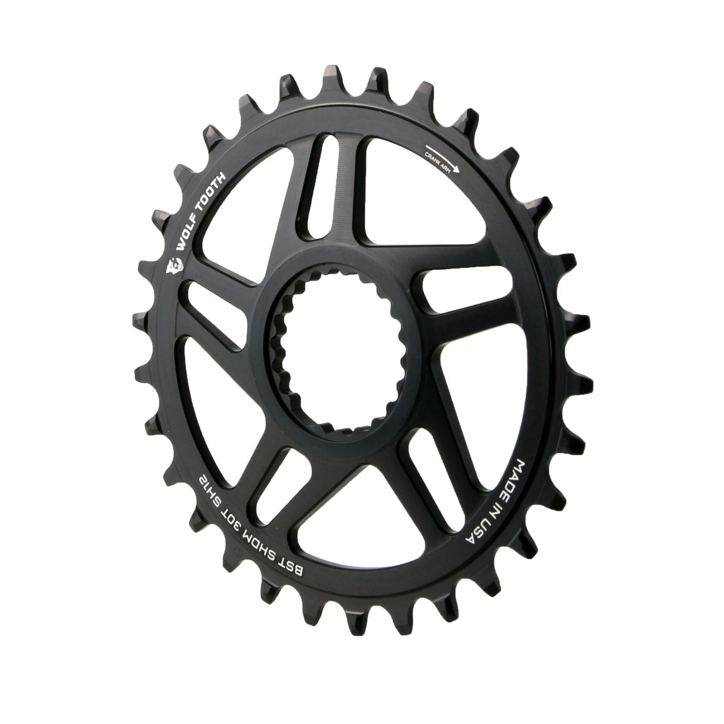 Chainrings Wolf Tooth Wolf Tooth Direct Mount Chainring - 30t Shimano Direct Mount For Boost Cranks 3mm Offset Requires 12-Speed Hyperglide+ Chain BLK Dark Slate Gray