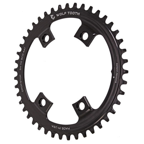 Chainrings Wolf Tooth Wolf Tooth Shimano 110 Asymmetric BCD Chainring - 44t 110 Asymmetric BCD 4-Bolt Drop-Stop For Shimano Cranks BLK Dark Slate Gray