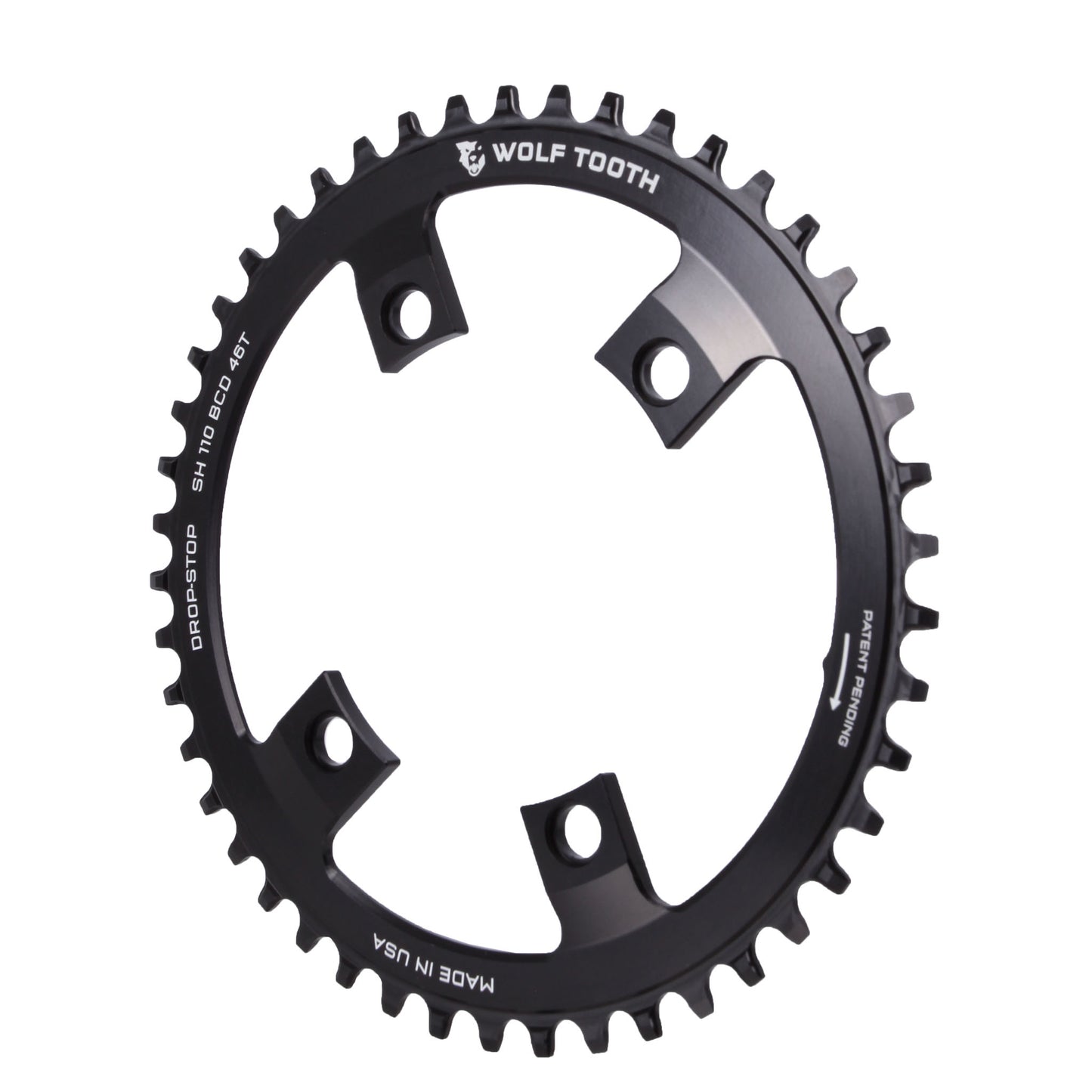 Chainrings Wolf Tooth Wolf Tooth Shimano 110 Asymmetric BCD Chainring - 46t 110 Asymmetric BCD 4-Bolt Drop-Stop For Shimano Cranks BLK Dark Slate Gray