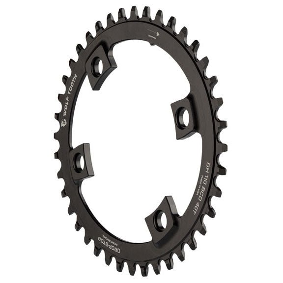 Chainrings Wolf Tooth Wolf Tooth Elliptical Shimano 110 Asymmetric BCD Chainring - 40t 110 Asymmetric BCD 4-Bolt Drop-Stop For Shimano Cranks BLK Dark Slate Gray