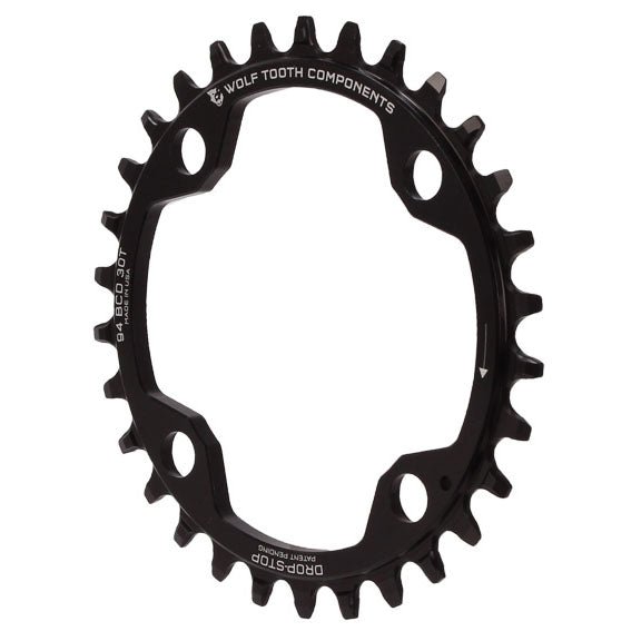 Chainrings Wolf Tooth Wolf Tooth 94 BCD Chainring - 30t 94 BCD 4-Bolt Drop-Stop For SRAM Cranks BLK Black
