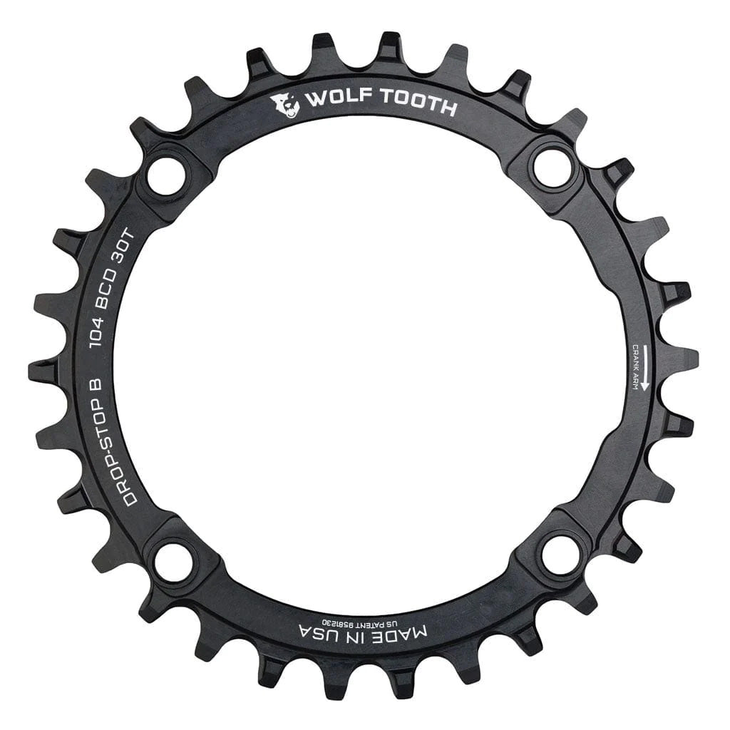 Chainrings Wolf Tooth Wolf Tooth 104 BCD Chainring - 30t 104 BCD 4-Bolt Drop-Stop B Black Dark Slate Gray