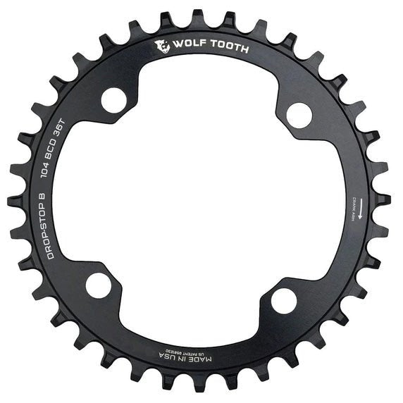 Chainrings Wolf Tooth Wolf Tooth 104 BCD Chainring - 38t 104 BCD 4-Bolt Drop-Stop B Black Dark Slate Gray