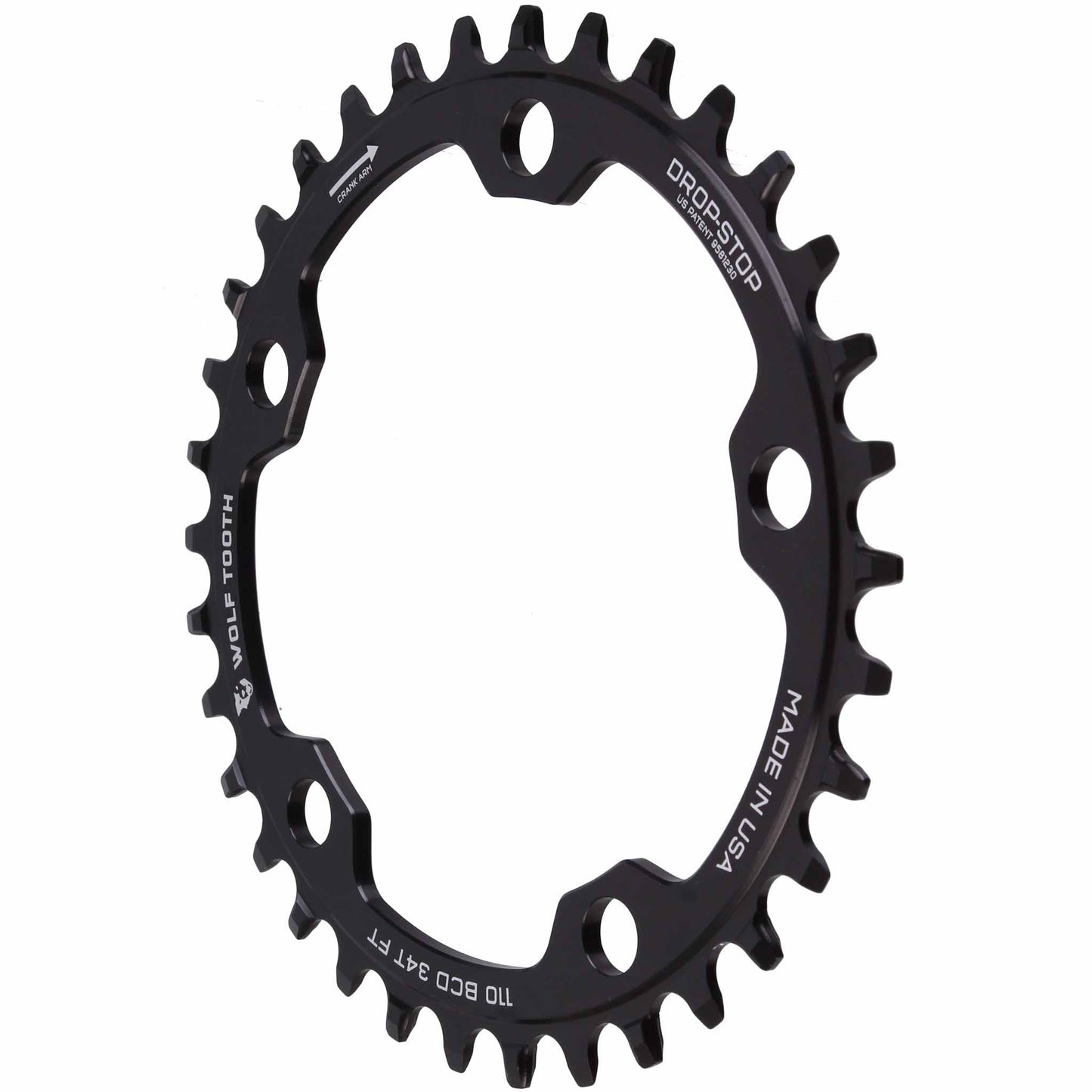 Chainrings Wolf Tooth Wolf Tooth 110 BCD Cyclocross Road Chainring - 34t 110 BCD 5-Bolt Drop-Stop 10/11/12-Speed Eagle Flattop Compatible BLK Dark Slate Gray
