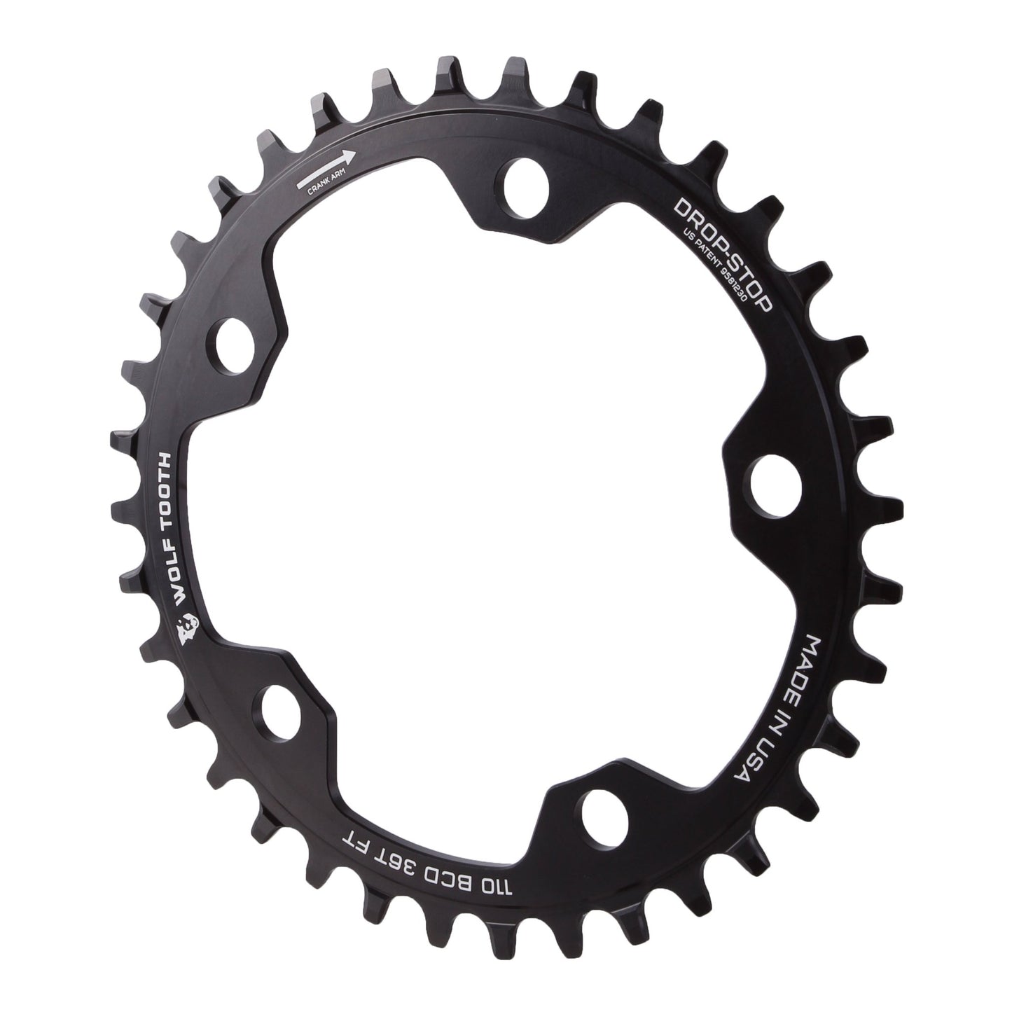 Chainrings Wolf Tooth Wolf Tooth 110 BCD Cyclocross Road Chainring - 36t 110 BCD 5-Bolt Drop-Stop 10/11/12-Speed Eagle Flattop Compatible BLK Dark Slate Gray