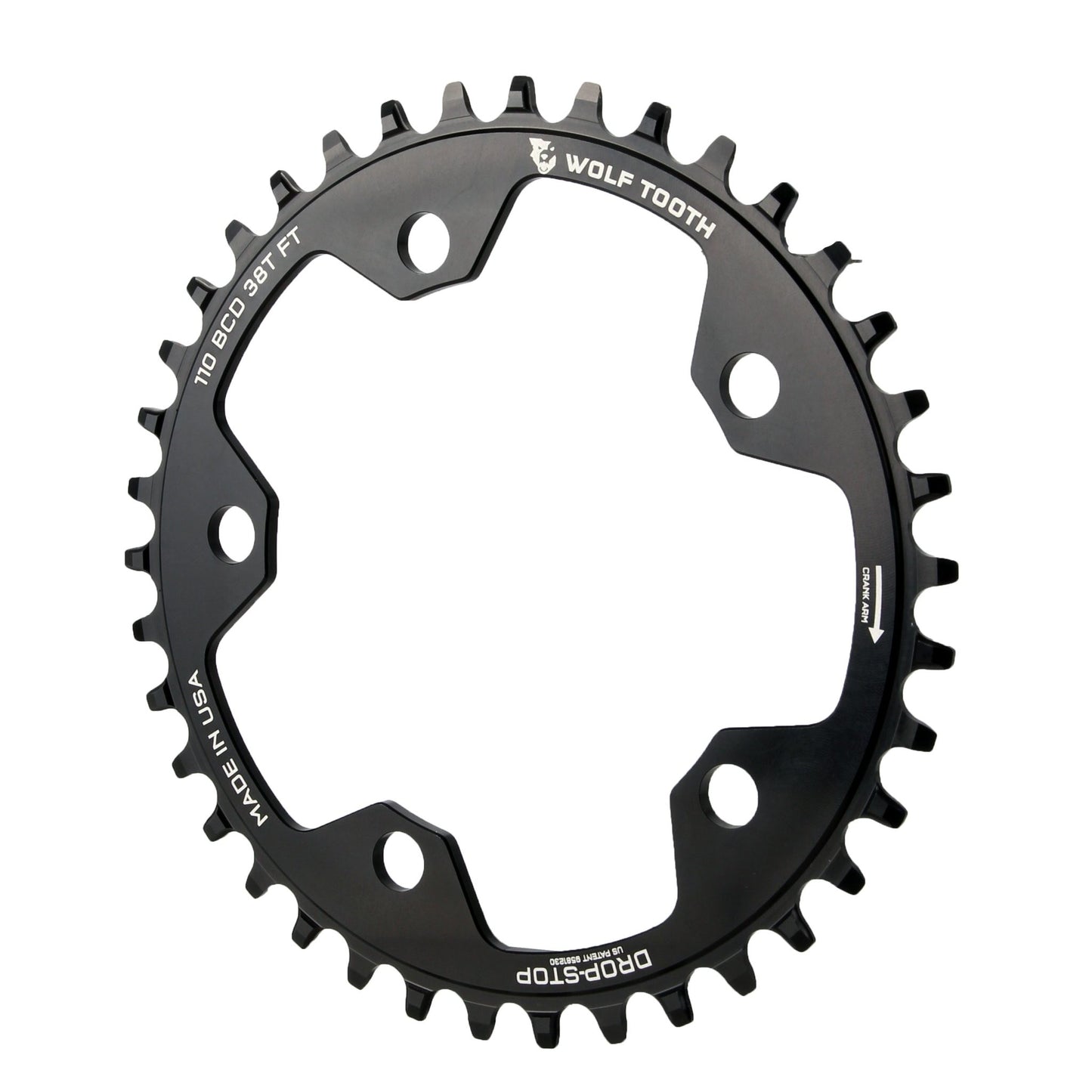 Chainrings Wolf Tooth Wolf Tooth 110 BCD Cyclocross Road Chainring - 38t 110 BCD 5-Bolt Drop-Stop 10/11/12-Speed Eagle Flattop Compatible BLK Dark Slate Gray