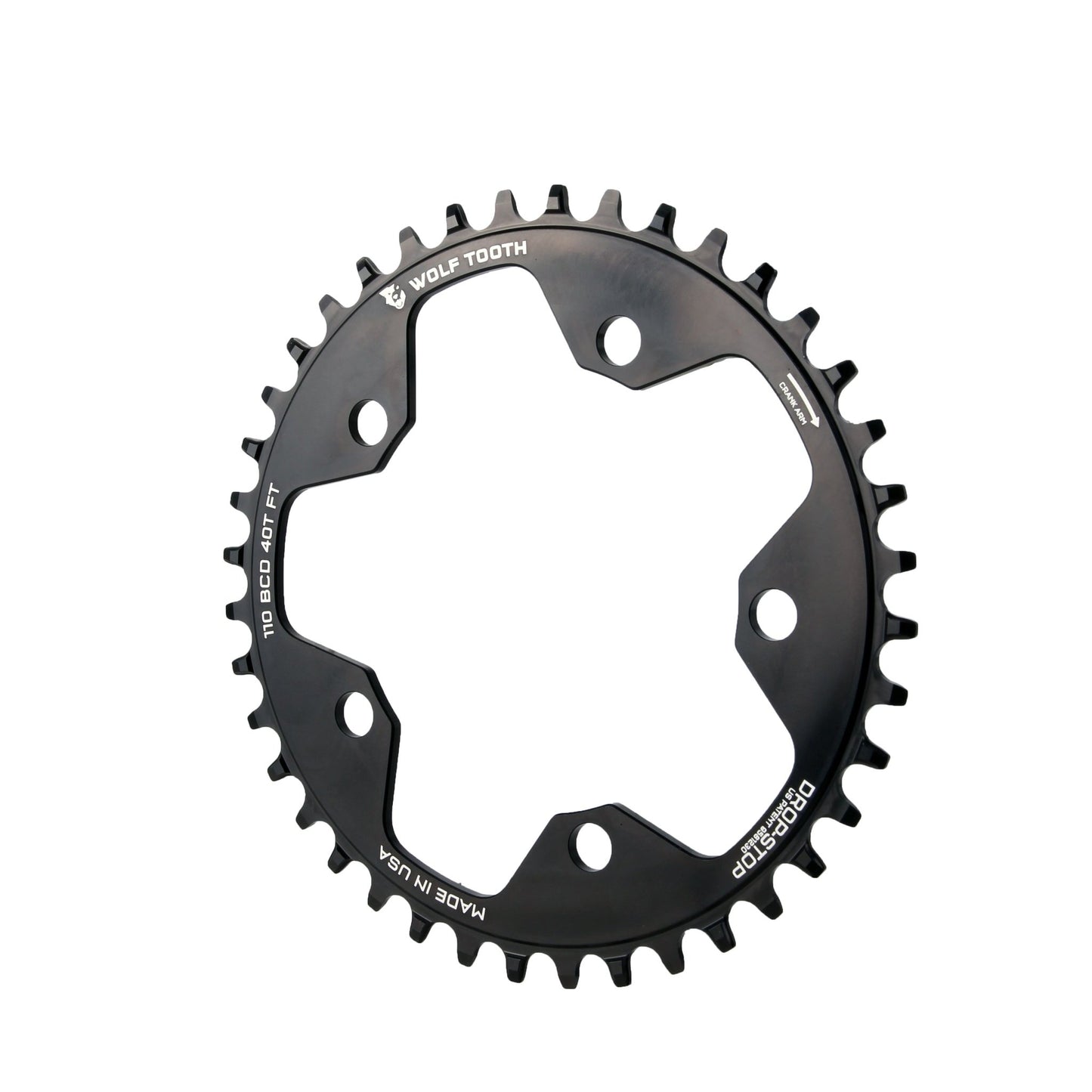 Chainrings Wolf Tooth Wolf Tooth 110 BCD Cyclocross Road Chainring - 40t 110 BCD 5-Bolt Drop-Stop 10/11/12-Speed Eagle Flattop Compatible BLK Dark Slate Gray