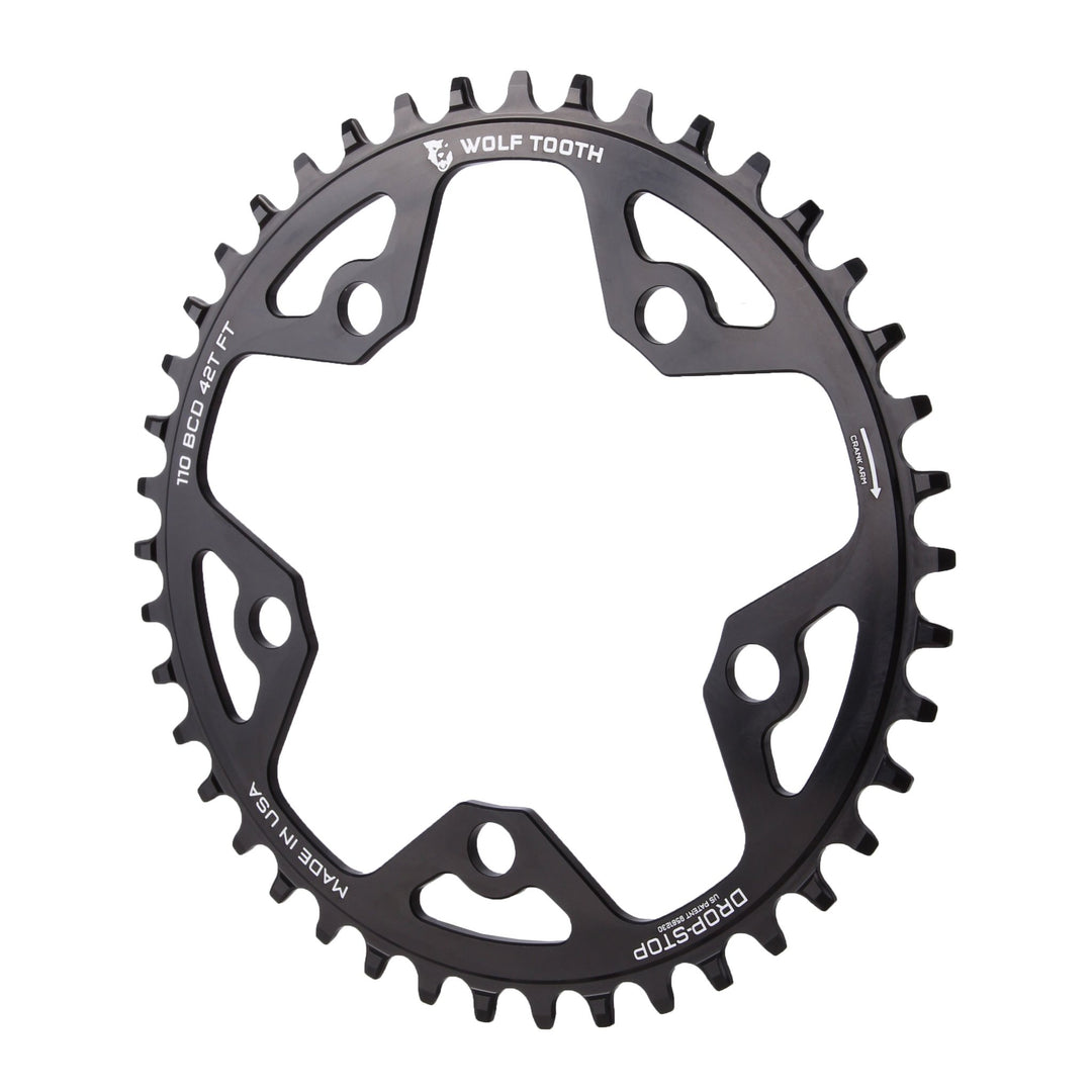 Chainrings Wolf Tooth Wolf Tooth 110 BCD Cyclocross Road Chainring - 42t 110 BCD 5-Bolt Drop-Stop 10/11/12-Speed Eagle Flattop Compatible BLK Dark Slate Gray