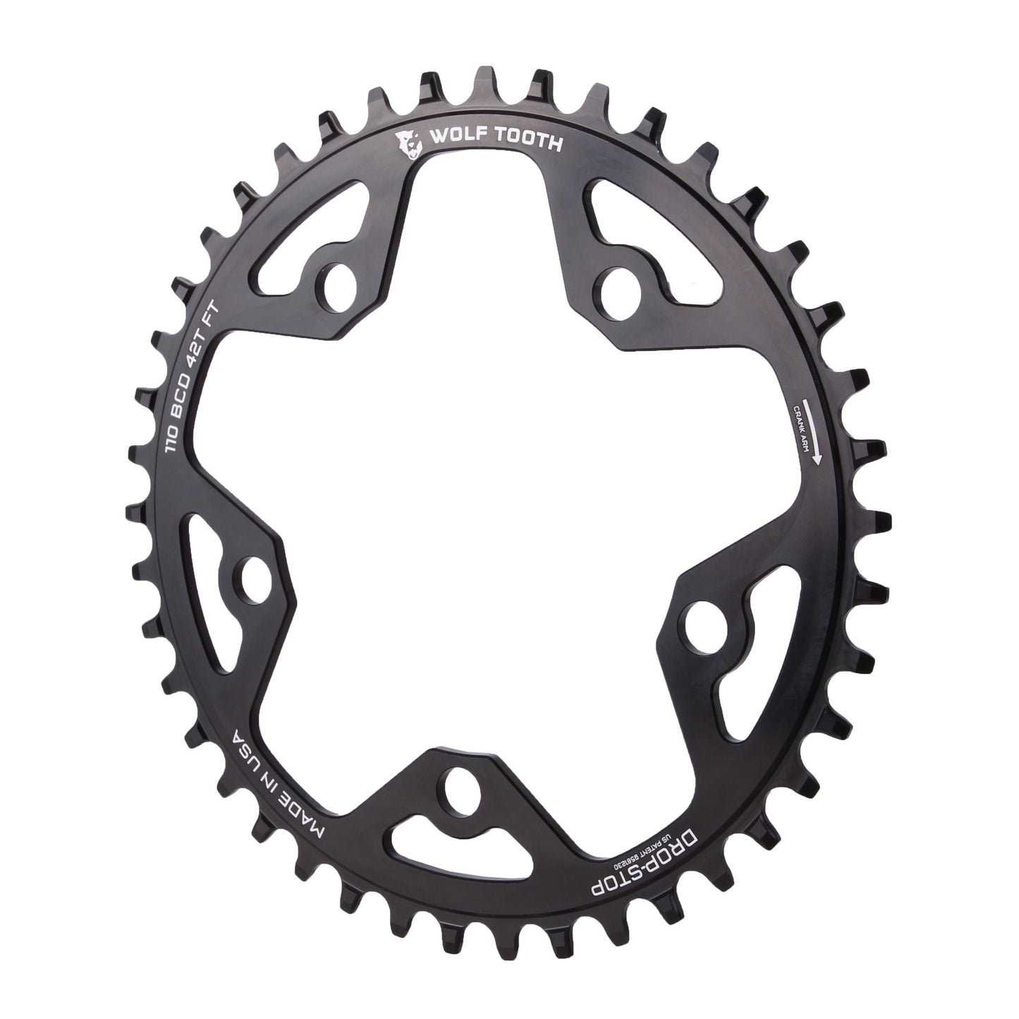 Chainrings Wolf Tooth Wolf Tooth 110 BCD Cyclocross Road Chainring - 42t 110 BCD 5-Bolt Drop-Stop 10/11/12-Speed Eagle Flattop Compatible BLK Dark Slate Gray