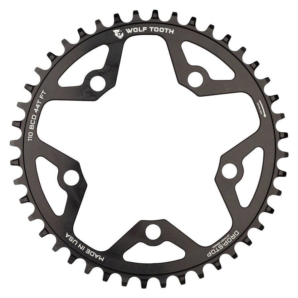 Chainrings Wolf Tooth Wolf Tooth 110 BCD Cyclocross Road Chainring - 44t 110 BCD 5-Bolt Drop-Stop 10/11/12-Speed Eagle Flattop Compatible BLK Dark Slate Gray