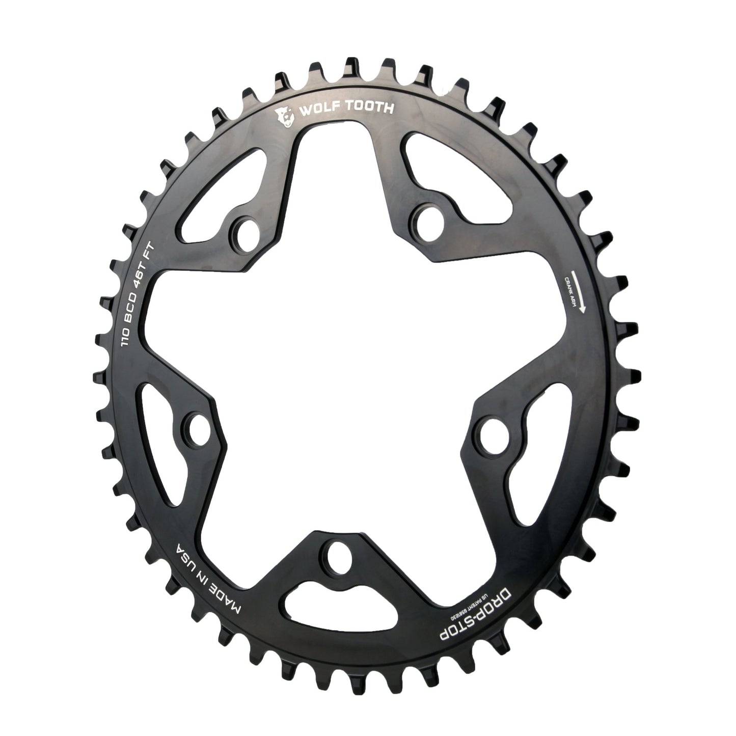 Chainrings Wolf Tooth Wolf Tooth 110 BCD Cyclocross Road Chainring - 46t 110 BCD 5-Bolt Drop-Stop 10/11/12-Speed Eagle Flattop Compatible BLK Dark Slate Gray