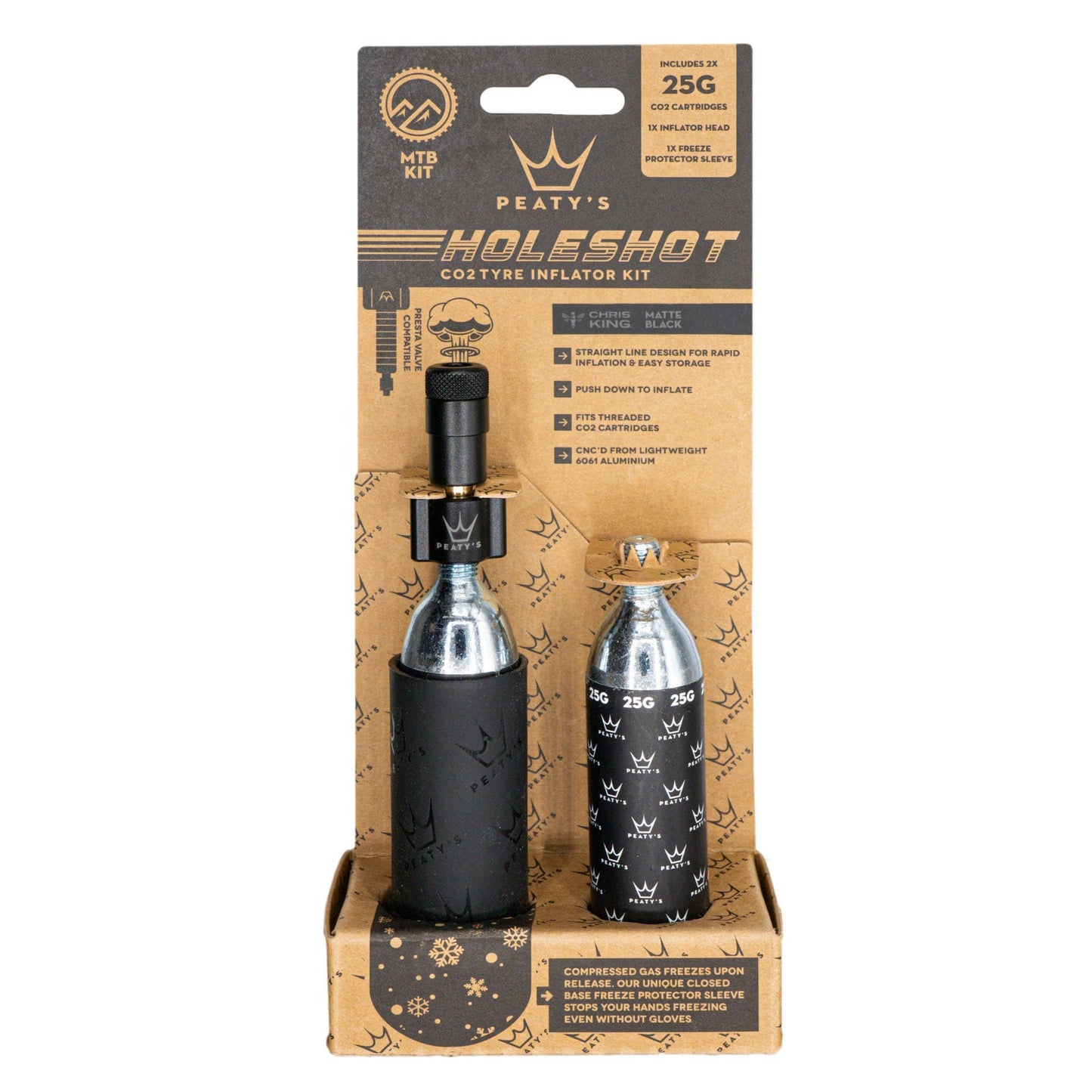 CO2 Inflators/Cartridges Peaty's Peatys Holeshot CO2 MTN Tire Inflator Kit w/ Crtd Black Dark Khaki