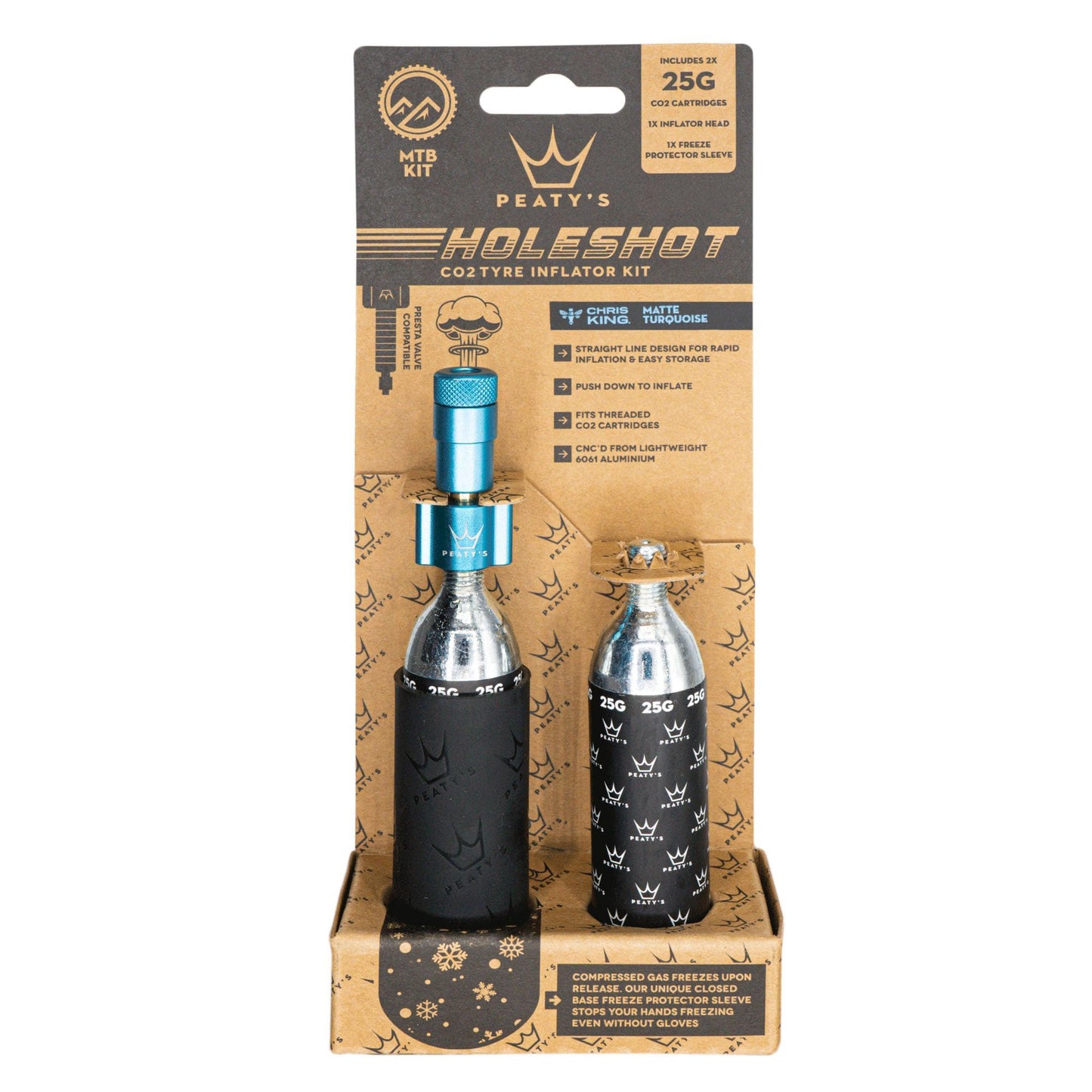 CO2 Inflators/Cartridges Peaty's Peatys Holeshot CO2 MTN Tire Inflator w/Cart Turquoise Dark Khaki