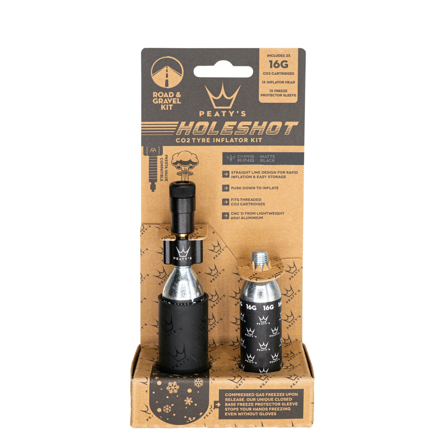 CO2 Inflators/Cartridges Peaty's Peatys Holeshot CO2 Gravel/Road Inflator w/Cart Black Rosy Brown