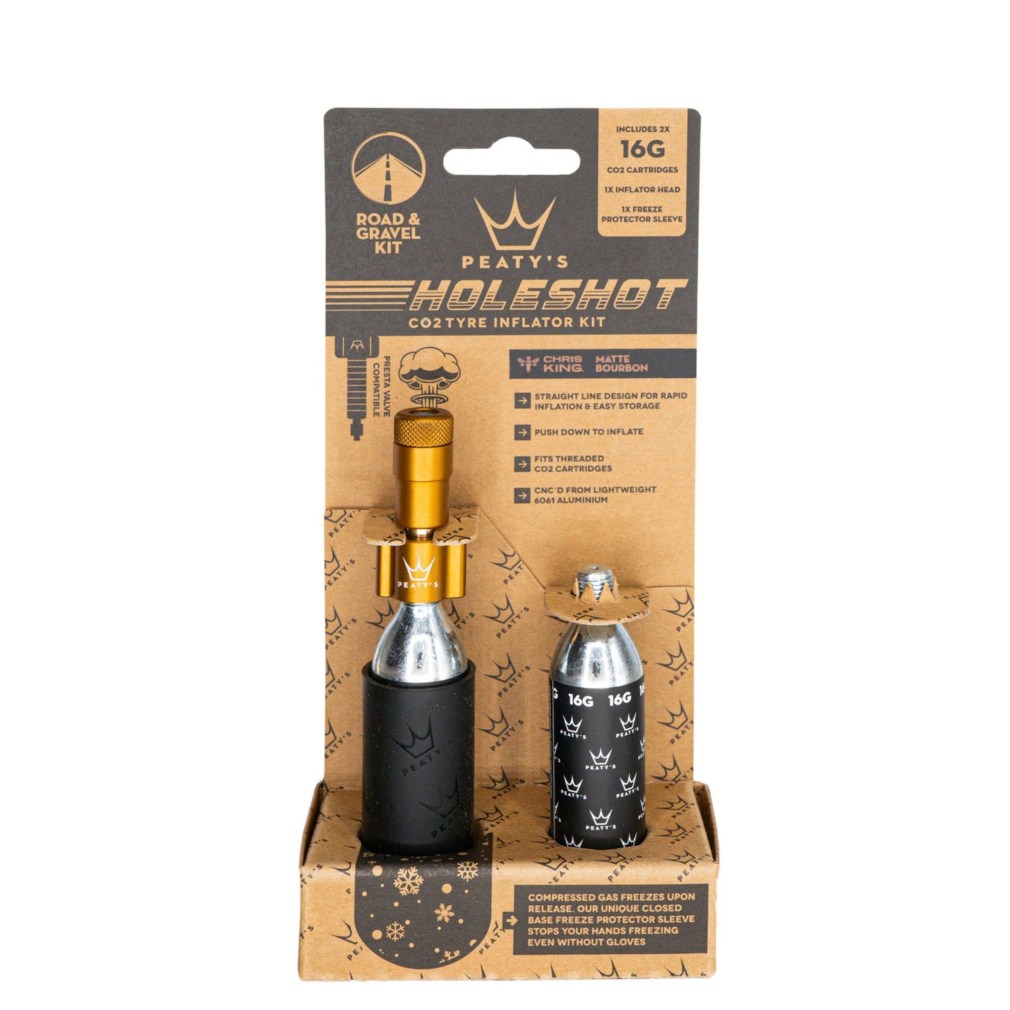 CO2 Inflators/Cartridges Peaty's Peatys Holeshot CO2 Gravel/Road Inflator w/Cart Bourbn Rosy Brown